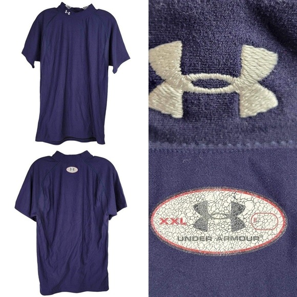 Under Armour UA Shirt Men’s Fitted Navy Compression Short Sleeve Size XXL - Picture 1 of 9